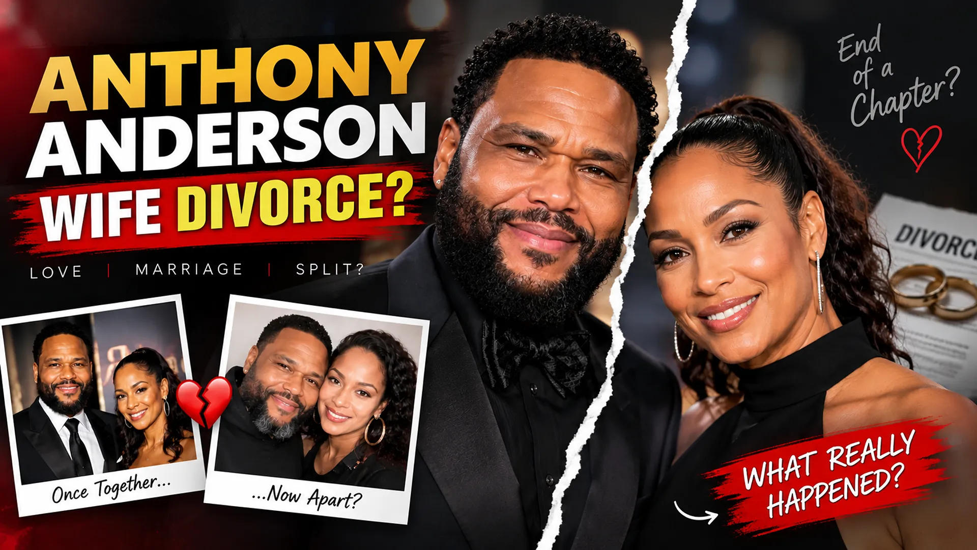 Anthony Anderson and his wife Alvina Stewart in a dramatic relationship-themed thumbnail about their marriage and divorce rumors